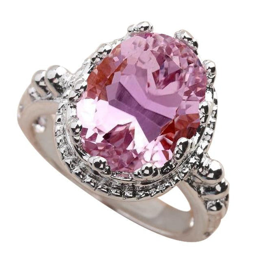 Anello Kunzite rosa grande 36.00 carati taglio ovale oro bianco 14K - harrychadent.it