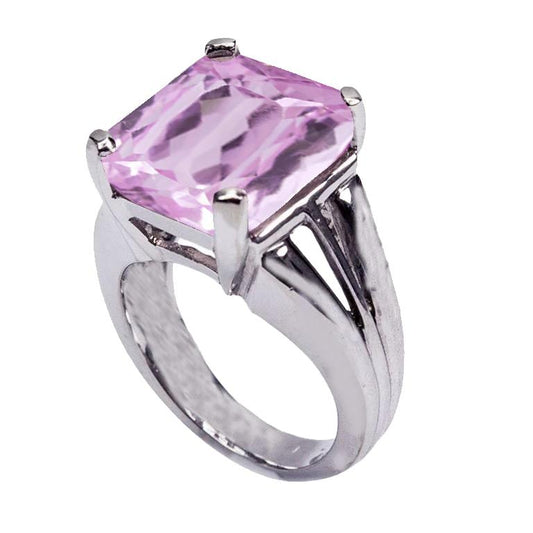 Anello Kunzite solitario taglio principessa 15 ct oro bianco 14K - harrychadent.it