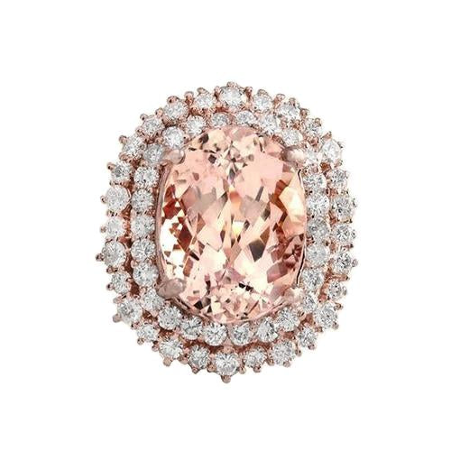 Anello Morganite Ovale E Diamanti Rotondi 14 Ct Oro Rosa 14K - harrychadent.it