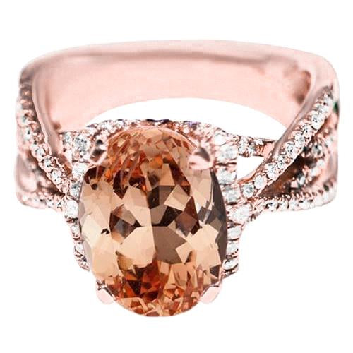 Anello Morganite Ovale E Tondo Da 9.25 Ct Con Diamanti Oro 14K - harrychadent.it