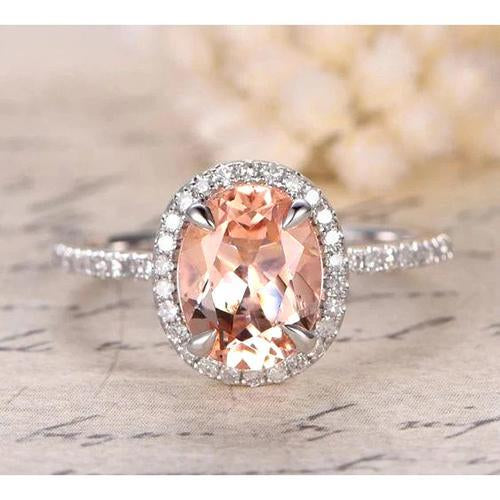 Anello Morganite Taglio Tondo E Diamanti 11.35 Carati Oro Bianco 14K - harrychadent.it