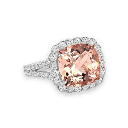 Anello Morganite a cuscino da 15.25 ct con diamanti rotondi in oro bianco 14 carati - harrychadent.it