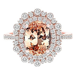 Anello Morganite con diamanti da 15.50 ct in oro rosa 14K