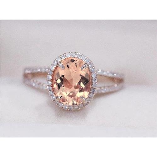 Anello Morganite da 19.75 ct con taglio ovale e rotondo con diamanti in oro bicolore - harrychadent.it