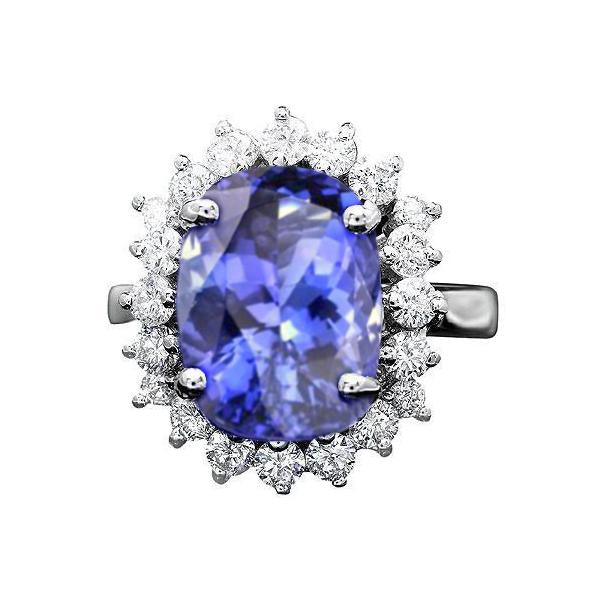 Anello Ovale AAA Tanzanite E Diamanti 8 Carati Nuovo Oro Bianco 14K - harrychadent.it