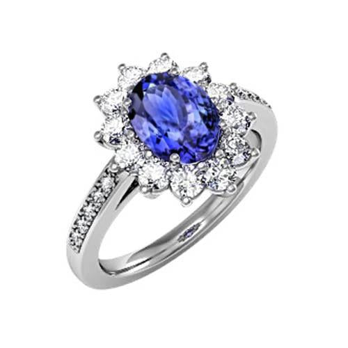 Anello Ovale E Tondo Brillanti 3.75 Carati Tanzanite WG 14K - harrychadent.it