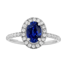 Anello Ovale Halo Anniversary Zaffiro Srilanka e Diamanti 4 Carati