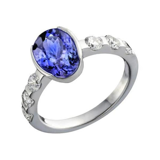 Anello Ovale Tanzanite AAA E Diamanti Oro Bianco 4.50 Carati Gioielli - harrychadent.it