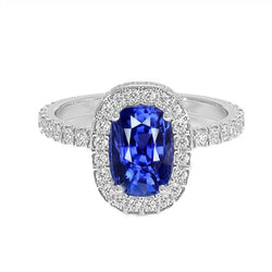 Anello Ovale con Zaffiro di Ceylon Halo Diamante 11.75 Carati Oro 14K