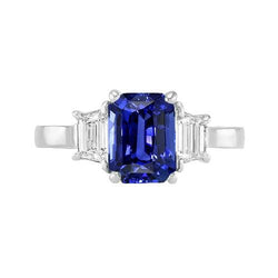 Anello Pietra Preziosa Zaffiro Blu Smeraldo e Diamante Trapezoidale 2,50 Carati