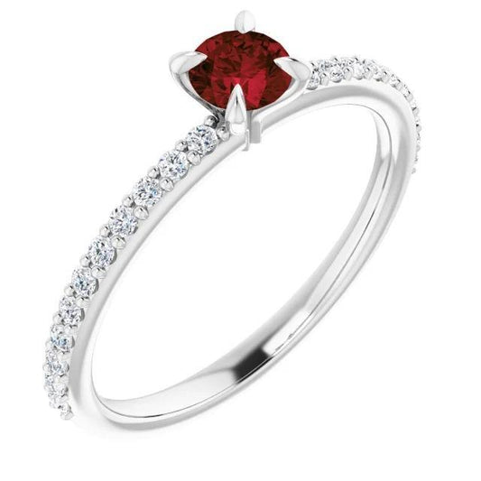 Anello Rotondo Rubino E Diamanti Carati 0.95 Con Oro Bianco 14 Carati - harrychadent.it
