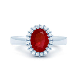 Anello Rubino Rosso Con Diamanti 5.75 Carati Oro Bianco 14K