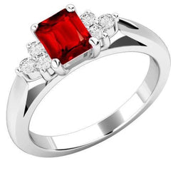 Anello Rubino Rosso E Diamanti 3.40 Carati Oro Bianco 14K