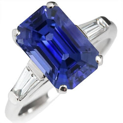 Anello Smeraldo 3 Pietre Zaffiro Srilankan 4.50 Carati Baguette affusolate