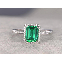 Anello Smeraldo Verde Con Diamanti Taglio Rotondo Oro Bianco 3,50 Carati 14K