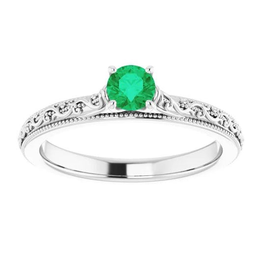 Anello Solitario 0.75 Carati Verde Colombiano Smeraldo Milgrain Filigrana - harrychadent.it