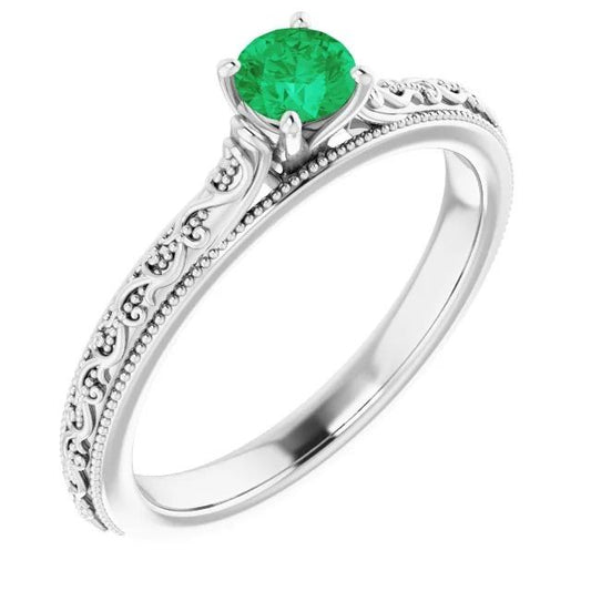 Anello Solitario 0.75 Carati Verde Colombiano Smeraldo Milgrain Filigrana - harrychadent.it