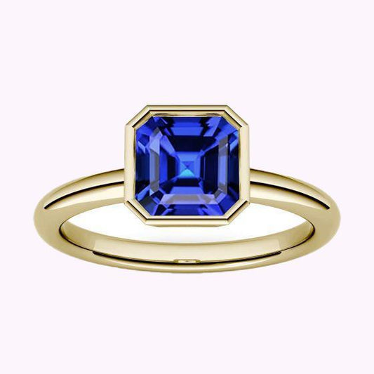 Anello Solitario 1.50 Carati Set Lunetta Asscher Zaffiro Oro Giallo 14K - harrychadent.it