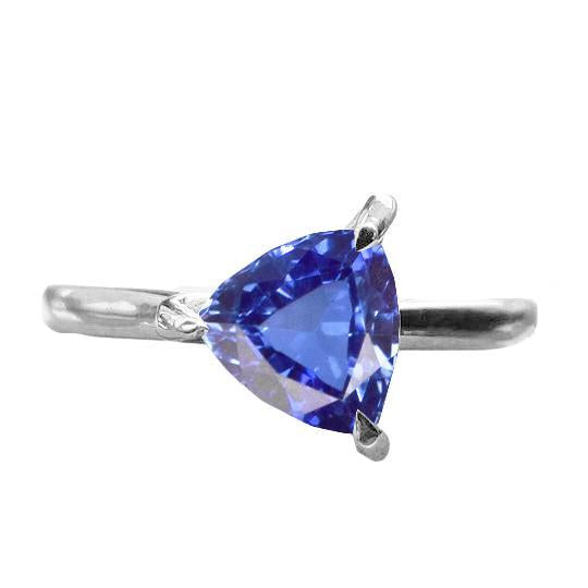 Anello Solitario A Forma Di Trilioni Set Di Perni Zaffiro Blu 1.50 Carati - harrychadent.it