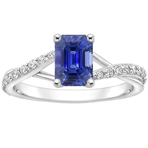 Anello Solitario Accenti Con Gambo Diviso Zaffiro Blu & Diamante 4 Carati - harrychadent.it