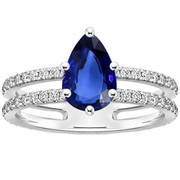 Anello Solitario Accenti Doppio Gambo Zaffiro Blu & Diamanti 4 Carati - harrychadent.it