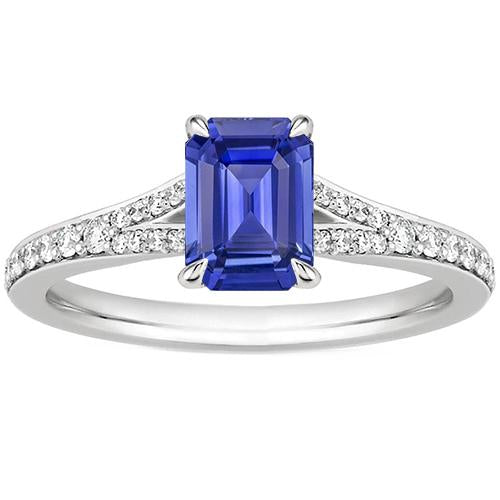 Anello Solitario Accenti Oro Bianco Zaffiro Blu & Diamante 4 Carati - harrychadent.it