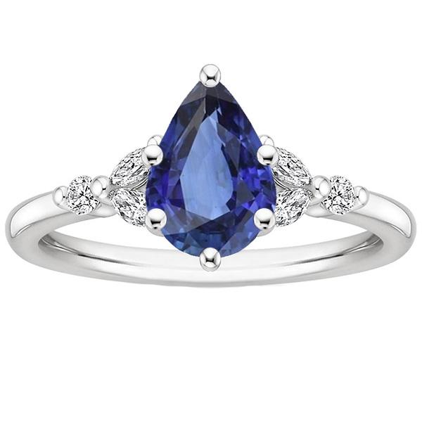 Anello Solitario Accenti Pera Zaffiro Blu & Diamanti 4.75 Carati - harrychadent.it