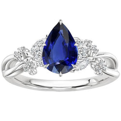 Anello Solitario Accents con Zaffiro Blu Pera da 3,75 Carati e Diamanti in Oro Bianco 14 Carati