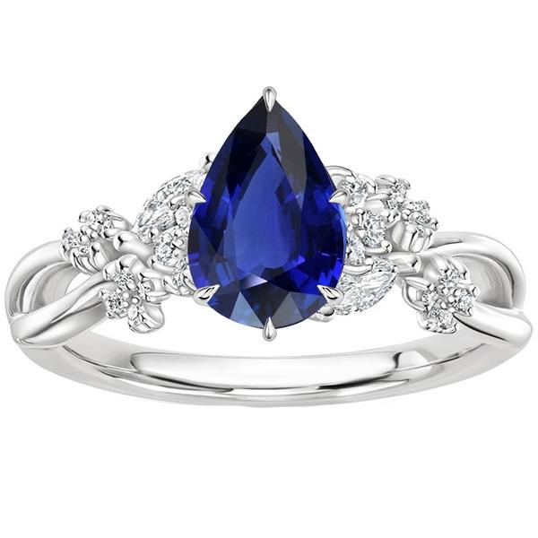 Anello Solitario Accenti Pera Zaffiro Blu & Diamanti 3.75 Carati - harrychadent.it