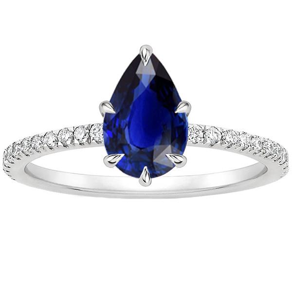 Anello Solitario Con Accenti Pera Zaffiro Blu & Diamanti 3.50 Carati - harrychadent.it