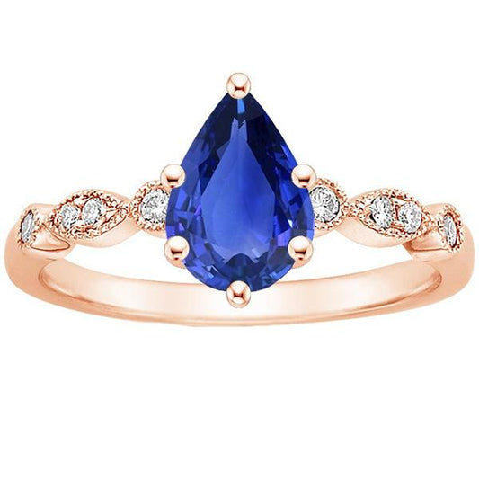 Anello Solitario Con Accenti Pera Zaffiro Blu & Diamanti 3.50 Carati - harrychadent.it