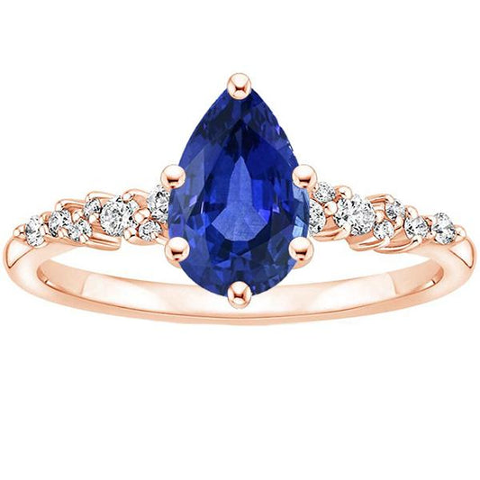 Anello Solitario Con Accenti Pera Zaffiro Blu & Diamanti 4.50 Carati - harrychadent.it