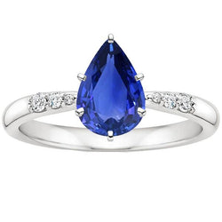 Anello Solitario Con Accenti Pera Zaffiro Ceylon & Diamanti 4 Carati