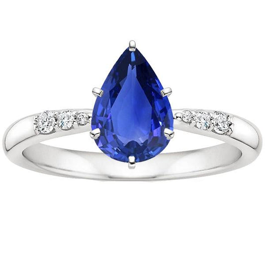 Anello Solitario Con Accenti Pera Zaffiro Ceylon & Diamanti 4 Carati - harrychadent.it