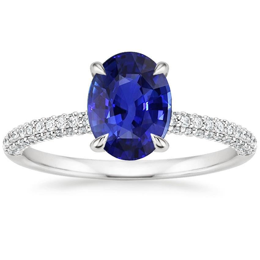 Anello Solitario Con Accenti Zaffiro Blu Ovale & Diamanti 5.25 Carati - harrychadent.it