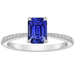 Anello Solitario Con Accenti Zaffiro Blu Smeraldo & Diamante 4 Carati