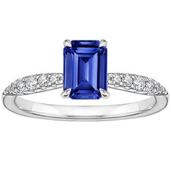 Anello Solitario Con Accenti Zaffiro Blu Smeraldo & Diamante 4 Carati