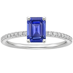 Anello Solitario Con Accenti Zaffiro Blu Smeraldo & Diamanti 4 Carati