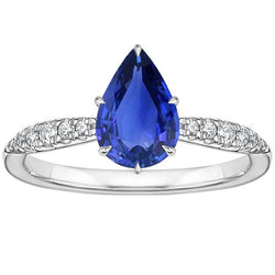 Anello Solitario Con Accenti Zaffiro Blu Taglio Pera & Diamanti 5 Carati