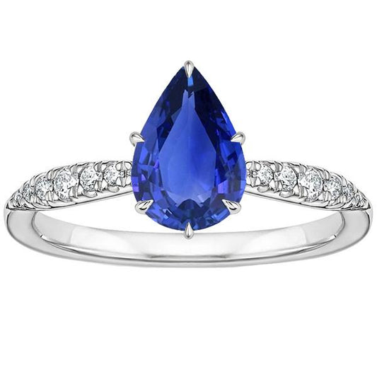 Anello Solitario Con Accenti Zaffiro Blu Taglio Pera & Diamanti 5 Carati - harrychadent.it
