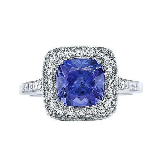 Anello Solitario Con Accento Tanzanite 18 Ct Con Diamanti Oro Bianco - harrychadent.it