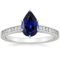 Anello Solitario Con Diamante Pera Zaffiro Ceylon Con Accenti 7.25 Carati