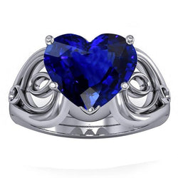 Anello Solitario Cuore Zaffiro Blu Profondo Stile Vintage 3.50 Carati