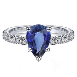 Anello Solitario Diamante Con Accenti Zaffiro Ceylon Taglio Pera 4 Carati