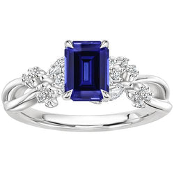 Anello Solitario Diamante con Accenti Zaffiro Blu Smeraldo 4 Carati