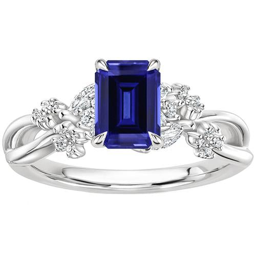 Anello Solitario Diamante con Accenti Zaffiro Blu Smeraldo 4 Carati - harrychadent.it