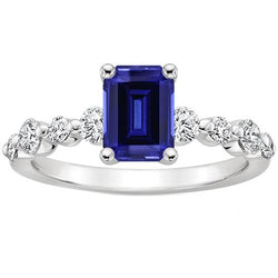 Anello Solitario Diamante con Accenti Zaffiro Blu Smeraldo 4.50 Carati