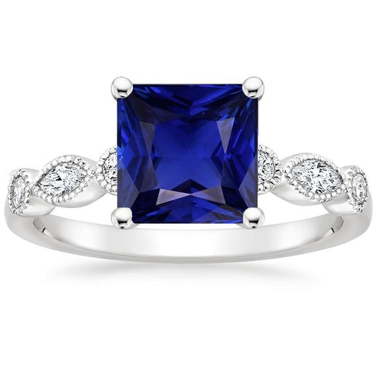 Anello Solitario Donna Blu Zaffiro Con Accenti Stile Vintage 6 Carati - harrychadent.it