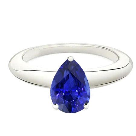 Anello Solitario Oro Bianco Donna Forma Pera Zaffiro Blu 1.50 Carati - harrychadent.it