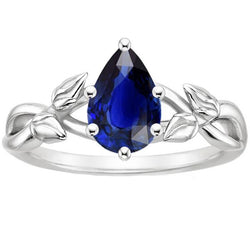 Anello Solitario Foglia Stile Infinito Forma Pera Zaffiro Blu 2 Carati